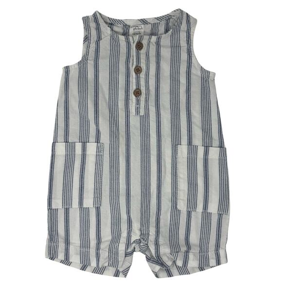 Organic by Carters Cotton Bodysuit Romper 6 Months White Blue Stripes - Picture 1 of 6